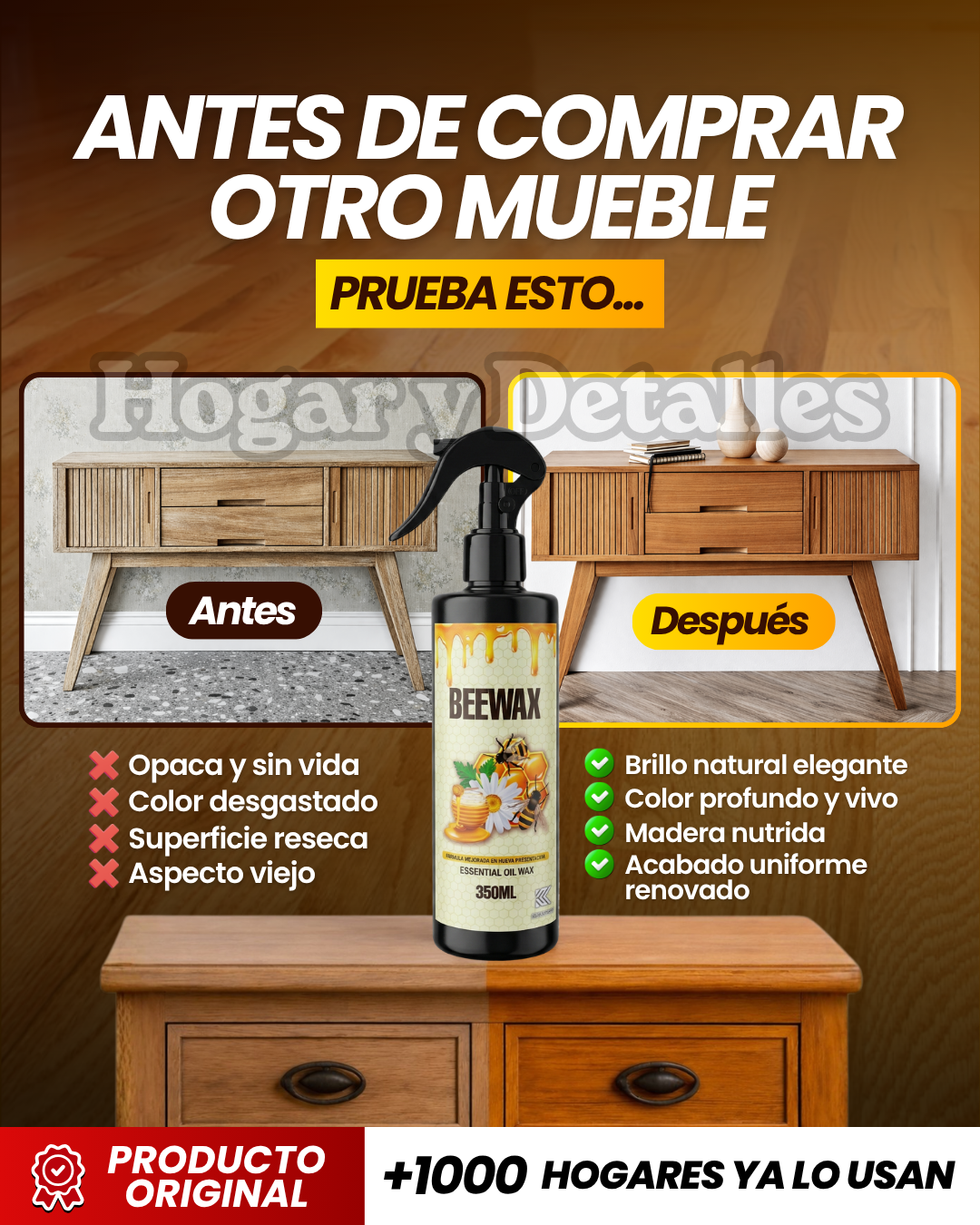 CERA RESTAURADORA DE MADERA —  SIN LIJAR, SIN BARNIZAR - PACK 02 UNIDADES