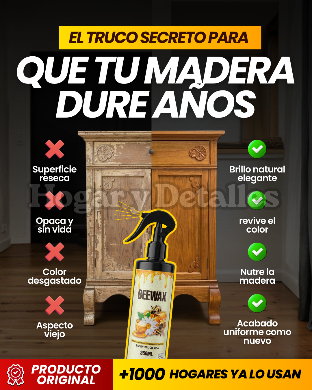 CERA RESTAURADORA DE MADERA —  SIN LIJAR, SIN BARNIZAR - PACK 02 UNIDADES