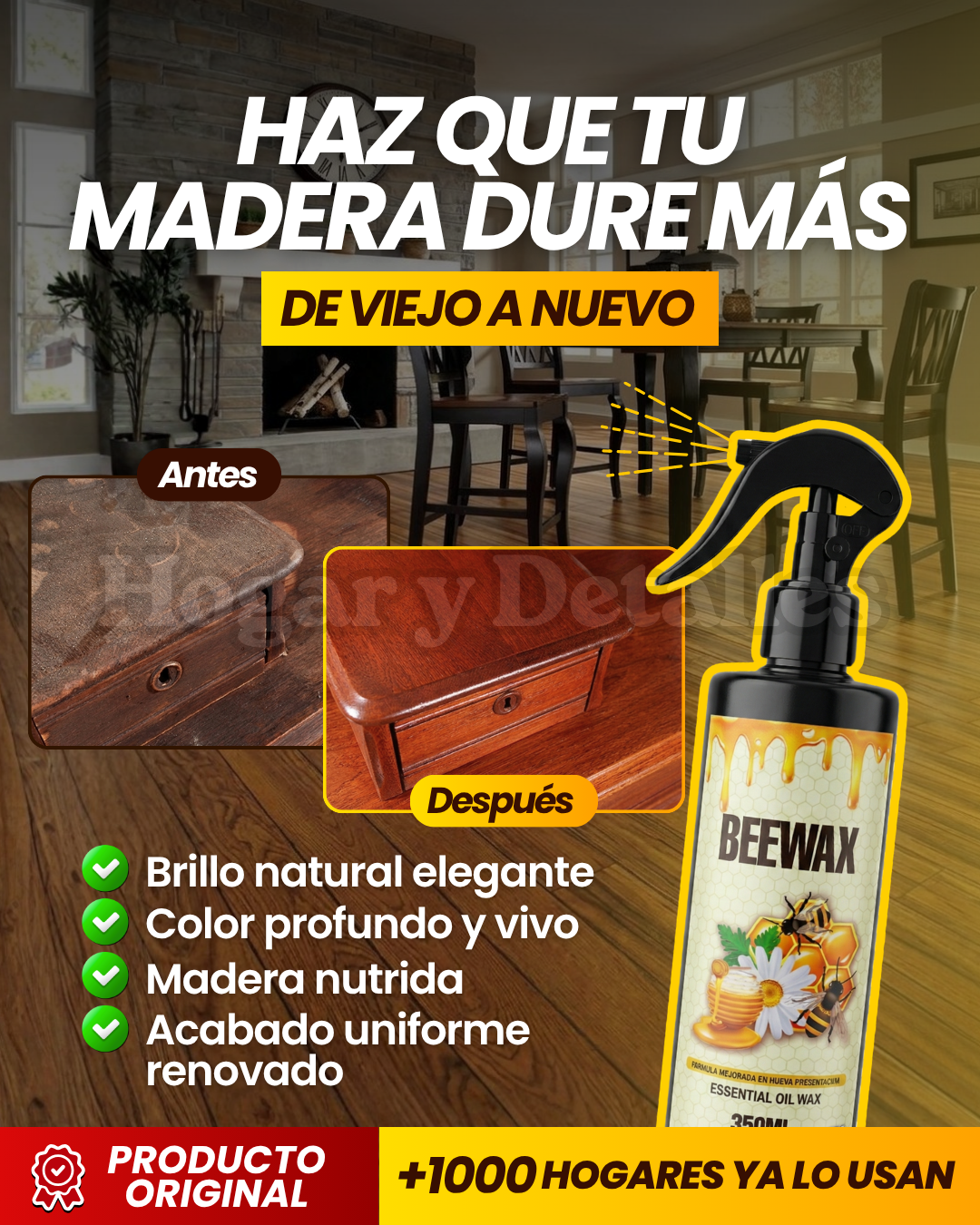 CERA RESTAURADORA DE MADERA —  SIN LIJAR, SIN BARNIZAR - PACK 02 UNIDADES