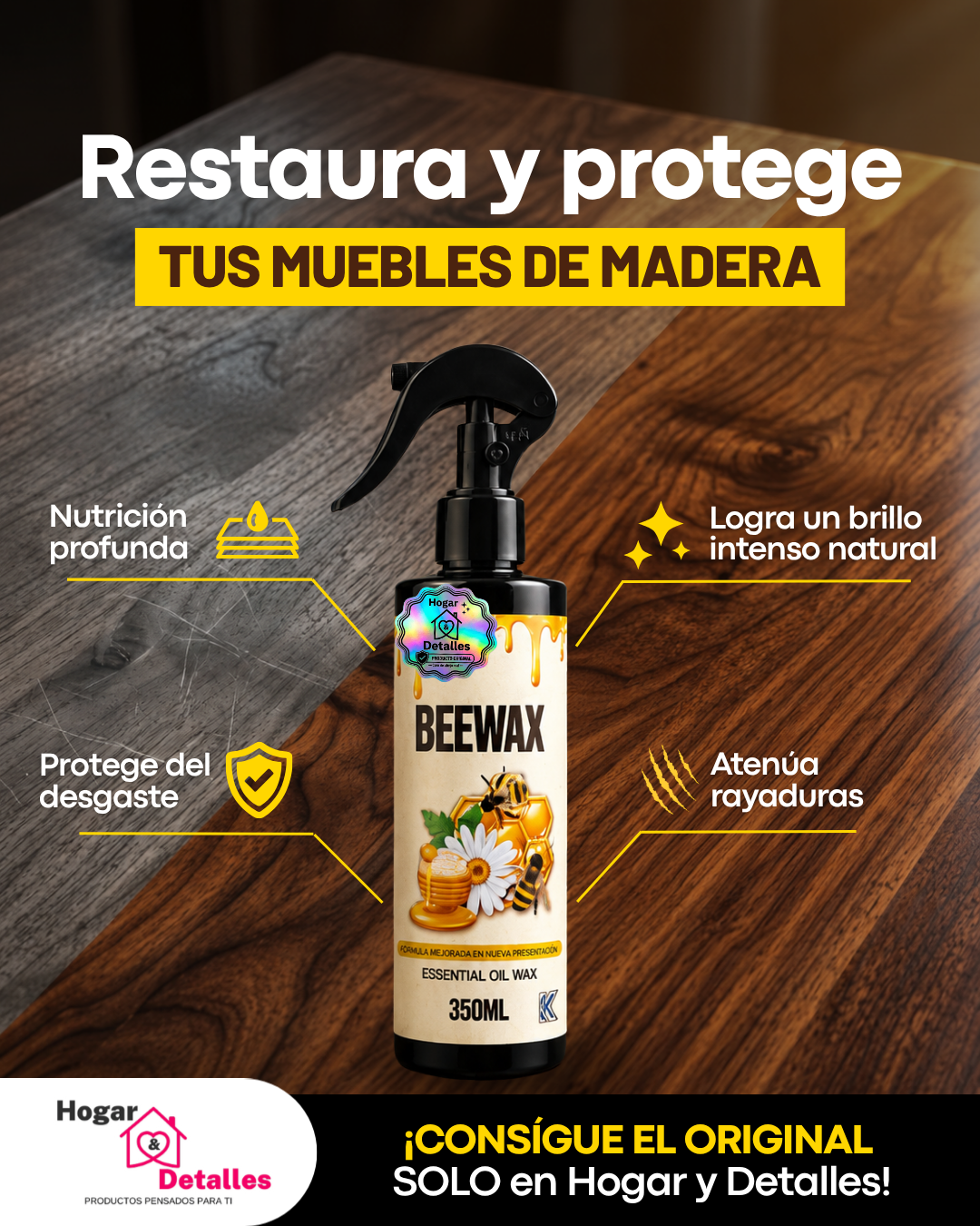 CERA RESTAURADORA DE MADERA —  SIN LIJAR, SIN BARNIZAR - PACK 02 UNIDADES