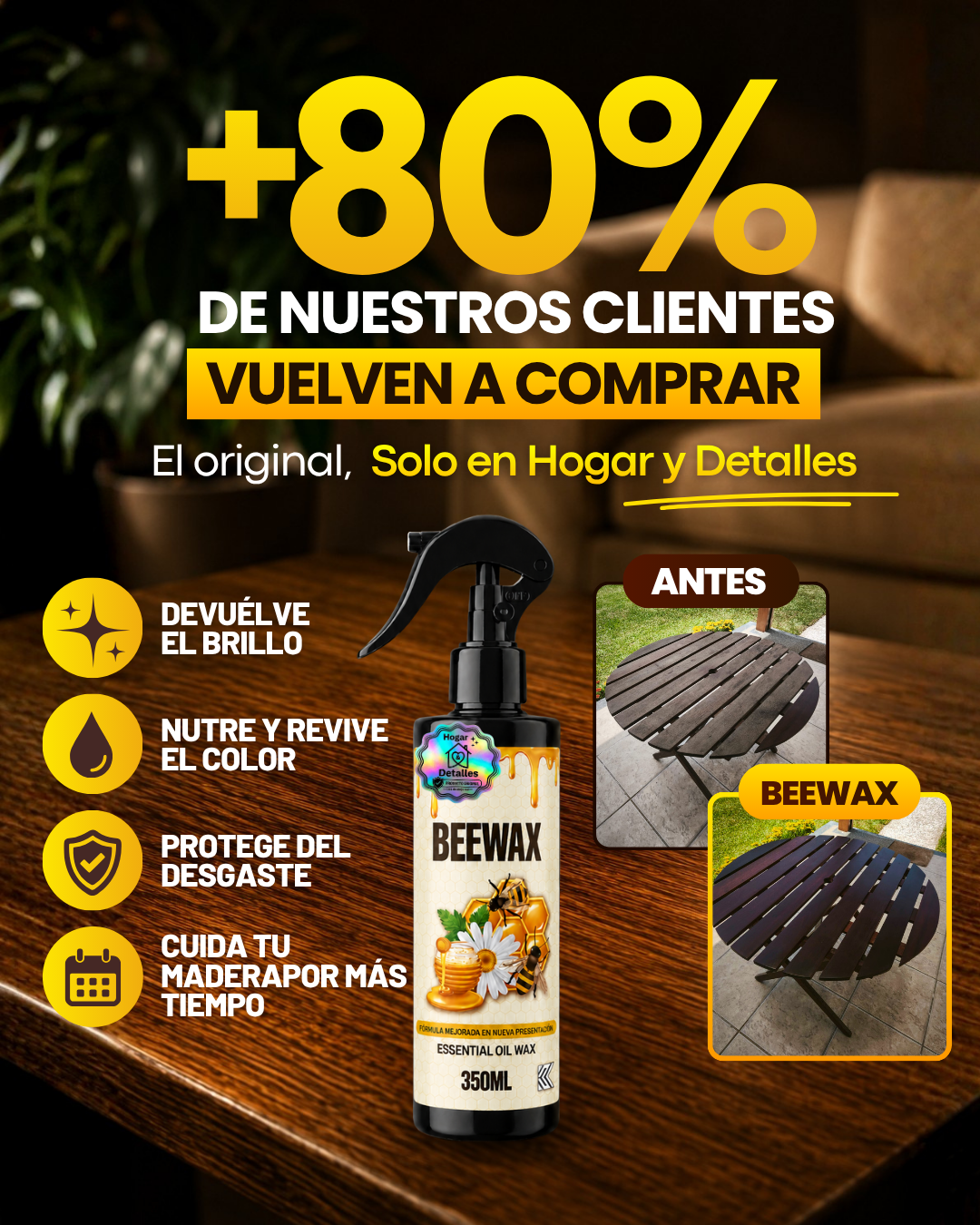 CERA RESTAURADORA DE MADERA —  SIN LIJAR, SIN BARNIZAR - PACK 02 UNIDADES